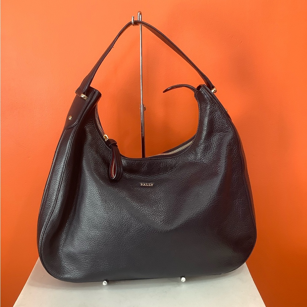 Bally Blue Grain Leather Hobo Bag